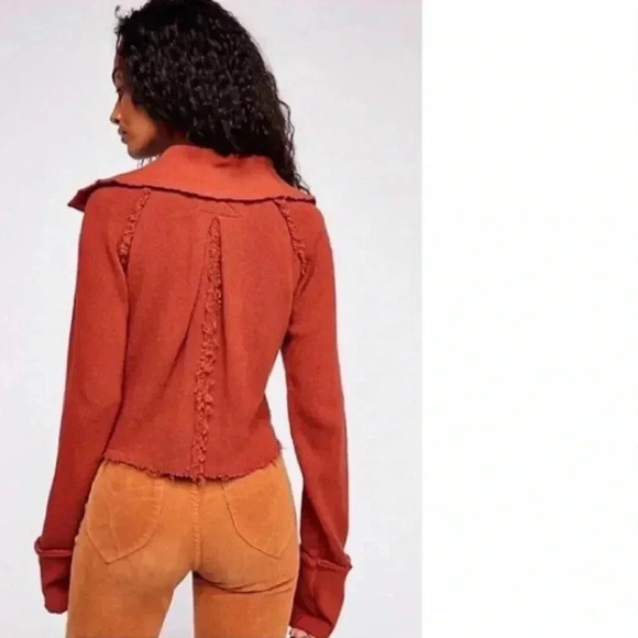 FREE PEOPLE LONG SLEEVE BOHO KNIT PULLOVER RUST SWEATER SIZE XS - Picture 2 of 10